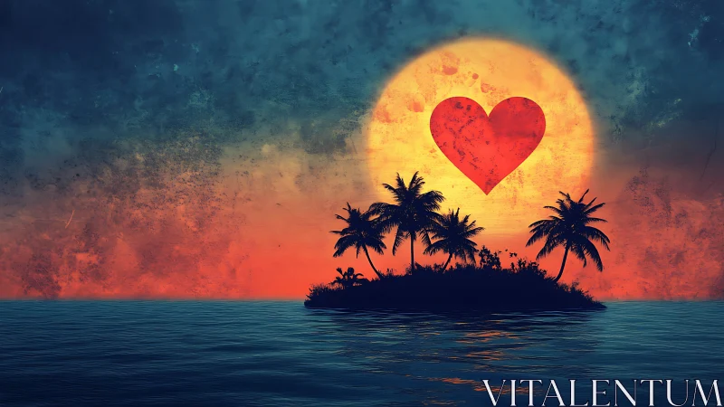 Island Dreams: A Heart-Shaped Moon Over Tropical Paradise