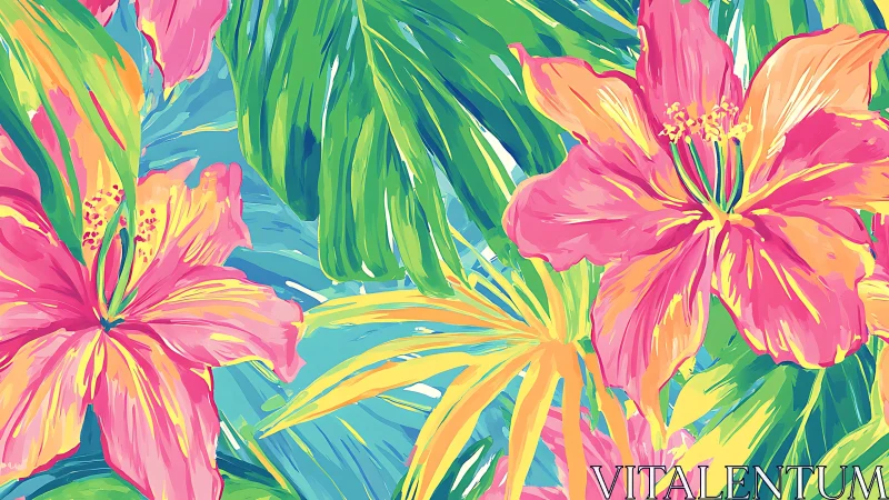 Vibrant Tropical Blooms Dance in Bold Painterly Colors