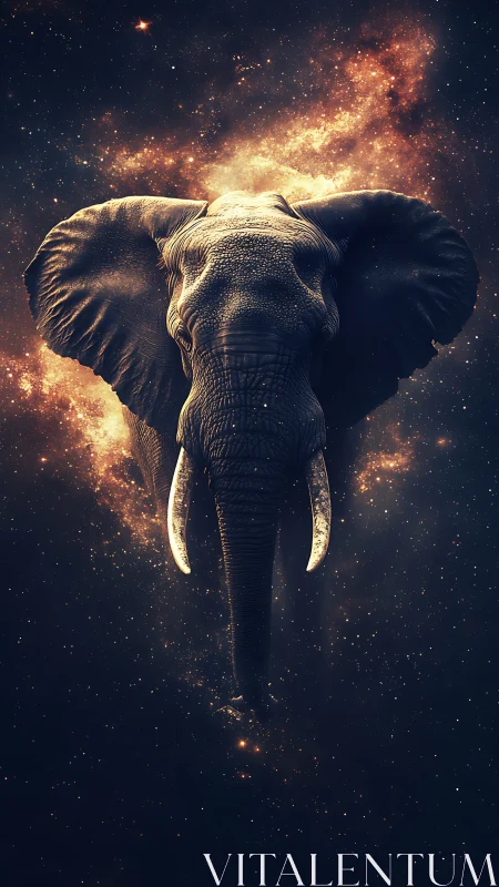 Elephant silhouette merged with luminous deep space backdrop.