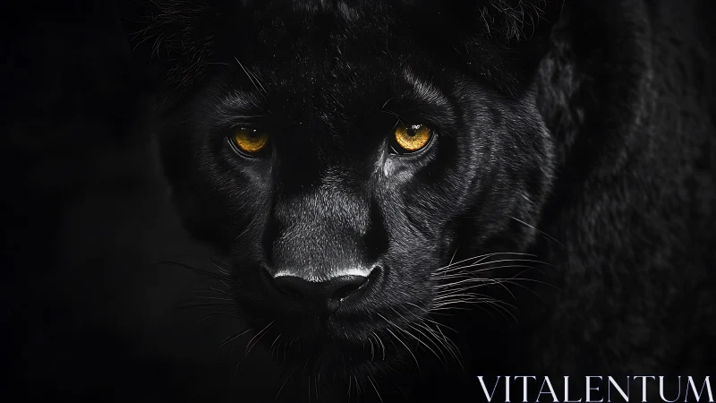 Black Panther Portrait with Glowing Amber Eyes.
