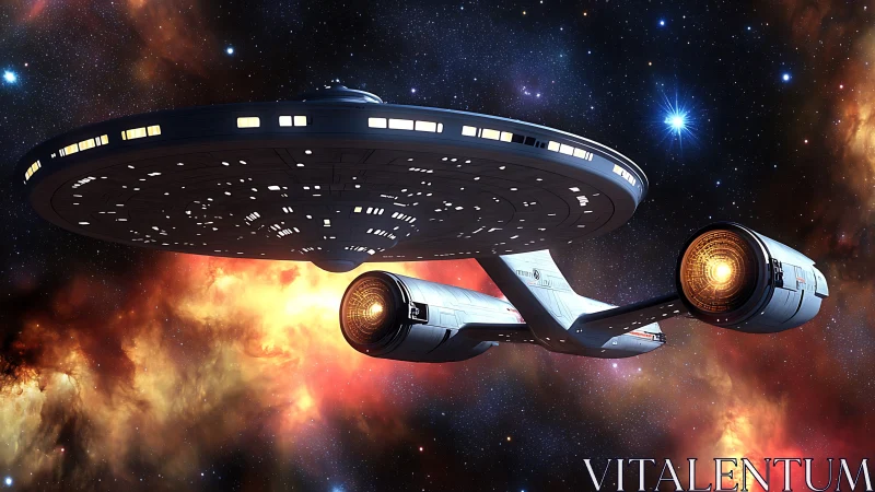 Futuristic spacecraft rendered against dense starfield backdrop