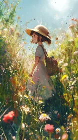 Young figure walks through dense sunlit wildflower meadow