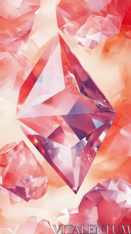 3D faceted pink crystal cluster with luminous gradient field.