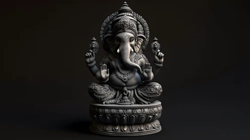 Intricately Detailed Lord Ganesha Statue in Dark Artistic Lighting.