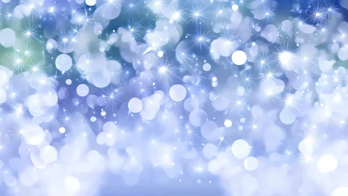 Iridescent blue bokeh lights form sparkling winter field.