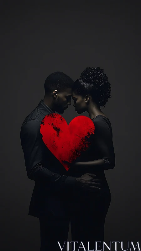 Couple Holds Red Heart Against Dark Background
