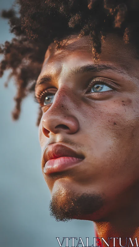 Close-up portrait captures directional sunset lighting on youthful face