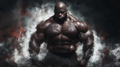 Storm-Forged Titan Emerging From Smoke And Shadowed Fury.