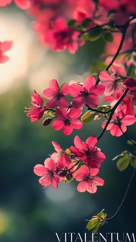 Pink Blossoms Cascading Through Soft Bokeh Light.