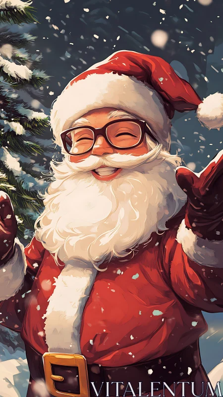 Digital rendering of Santa Claus in snowy outdoor scene.