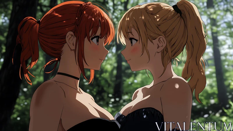 Forest sunlight lingers between two quiet hearts in profile