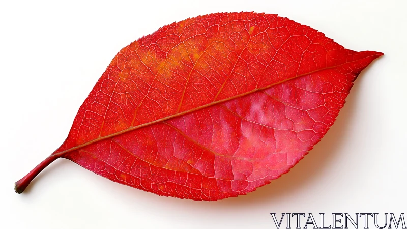 Detailed red autumn leaf on clean white background.
