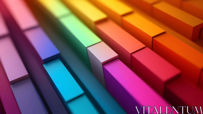 Vibrant 3D geometric blocks in rainbow colors, abstract digital art.