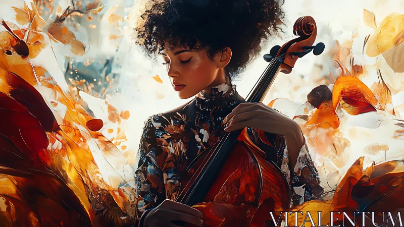 Autumn colors gently surround a focused cellist at play