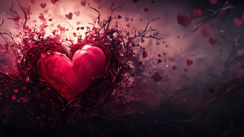 Radiant Heart Explosion with Volumetric Light and Particle Dispersion