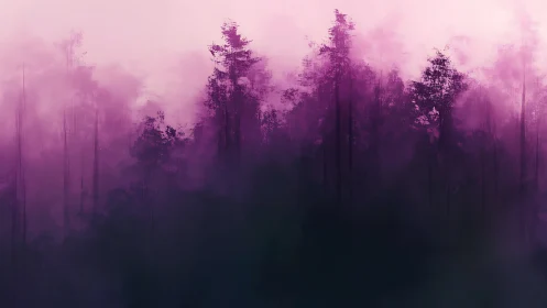 Mystical Forest Emerges Through Ethereal Purple Mist