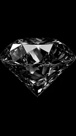 Flawless cut diamond floats over pure black background.
