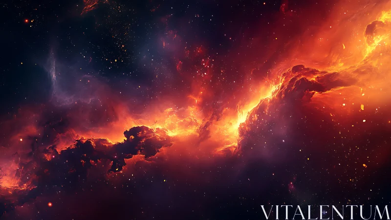 Fiery orange nebula cloud stretching through deep space.