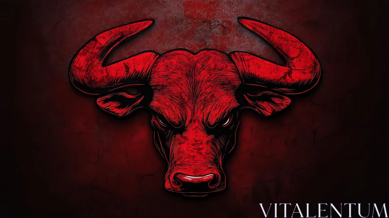 Red bull head emblem with textured shadows on dark field.