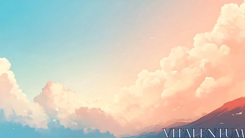 Soft-gradient sunset cumulonimbus rendered in stylized digital art
