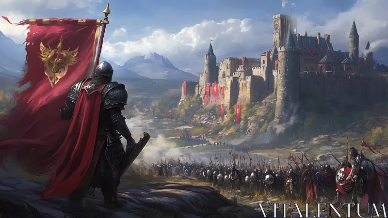 Crimson standard rises as armored legions storm the hilltop keep.