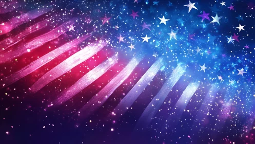 Abstract patriotic stars and stripes with bright sparkles.