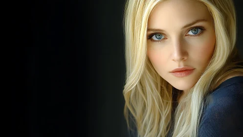 Blonde portrait in soft key light with deep negative space.