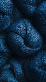 Deep blue yarn skeins in tight, detailed close up view.