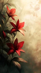 Radiant Red Lilies Dancing in Soft Amber Light.