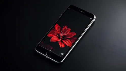 Midnight Bloom: Scarlet Flower Glows Against Tech's Dark Canvas