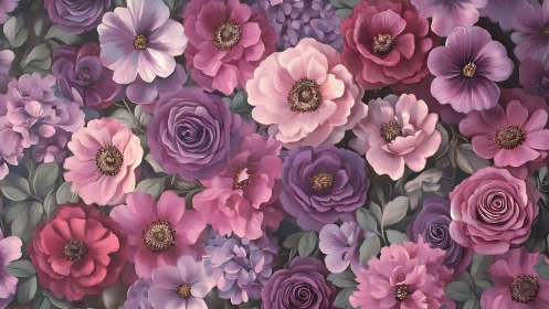 Dense floral arrangement displaying multiple pink and purple botanical specimens.