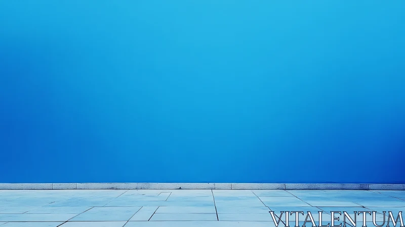 Blue wall meets tiled ground in a minimal urban scene