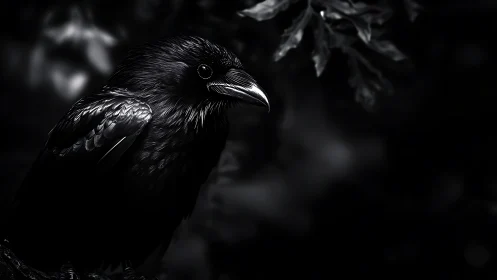 Raven in Darkness: Monochromatic Portrait.