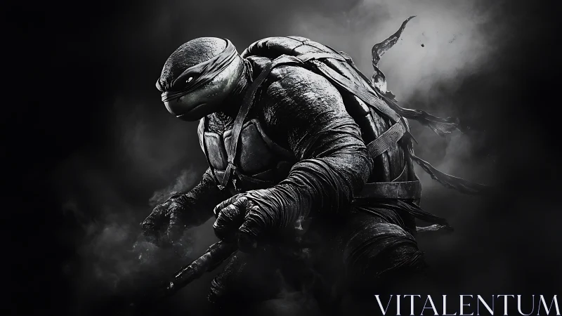 Armored mutant turtle warrior advances through swirling smoke