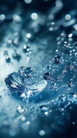 Crystal droplet butterfly twirls through shimmering blue starlight.