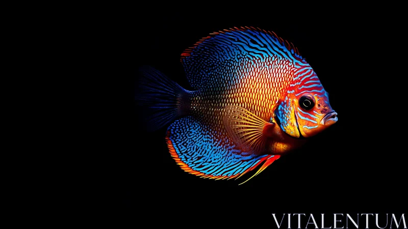Vibrant tropical fish portrait on deep black background.