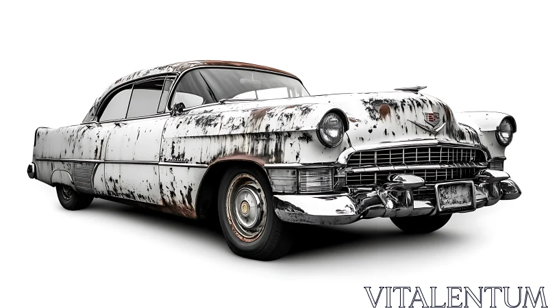 Heavily weathered vintage sedan exhibits advanced surface corrosion