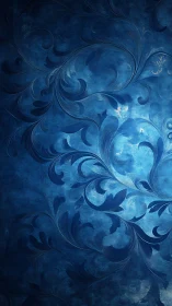 Deep blue floral scrollwork with luminous textured glow.