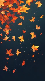 Autumn maple leaves drift across deep teal negative space.