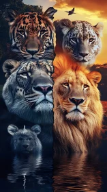 Five Big Cats Converge in Mythic Twilight Meditation