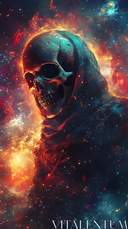 Cosmic Reaper drifting through swirling starlit nebulae.