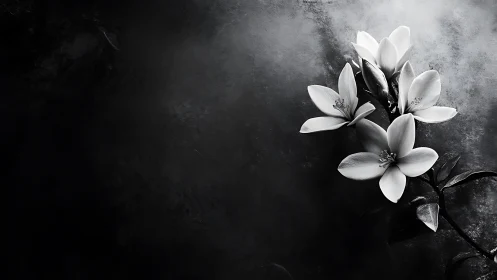 White jasmine flowers blooming on dark textured background