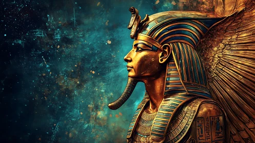 Starlit Pharaoh Ascends in Turquoise Nebula Glory.