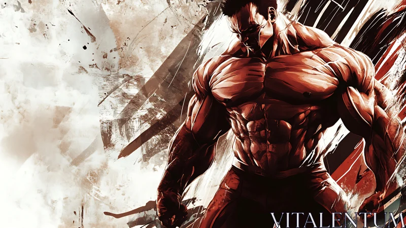 Powerful warrior stands tall in bold painterly energy