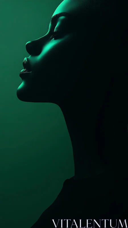 Photorealistic teal profile portrait in dramatic rim light.
