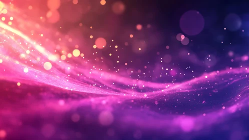 Vibrant abstract waves with glowing particles in digital art style.