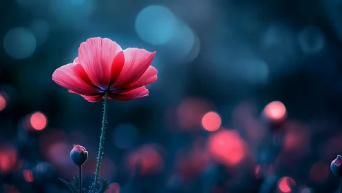 Crimson Cosmos Blossom with Bokeh Depth Field.