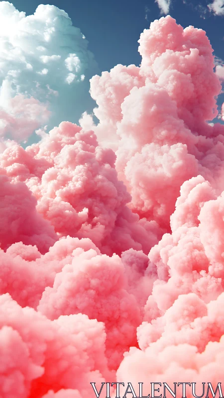 Digital painting of candy-pink volumetric clouds in ascent.