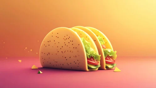 Three stylized tacos on colorful gradient background.