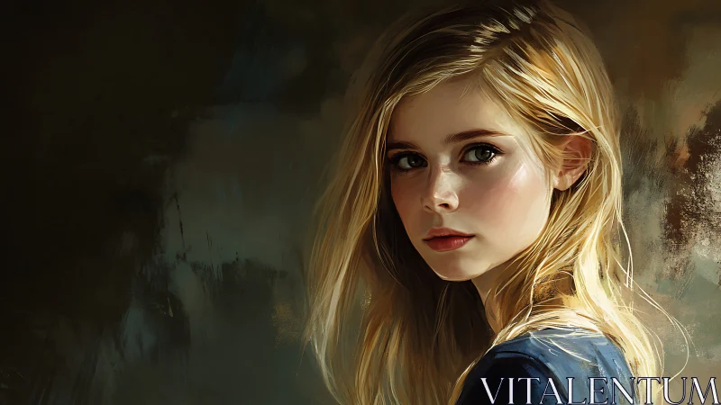 Digital painting portrait with luminous chiaroscuro detailing.